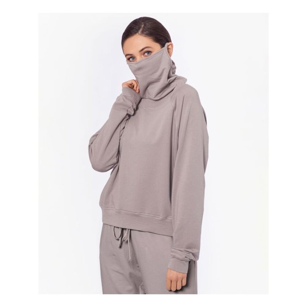 BAM BY BETSY & ADAM Womens Gray With Built-in Mask Long Sleeve Sweater L